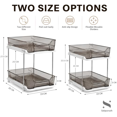 Image of Satpurush 2 Tier Kitchen Organizer Rack for Countertop, Space Saving Multipurpose Organiser with Transparent Trays for Spice Jars, Oil Bottles & Containers, Large + Compact, Smoke Gray