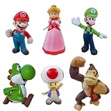 6Pcs Mario Cake Toppers Mario Birthday Cake Decorations Super Bros Birthday Party Supplies
