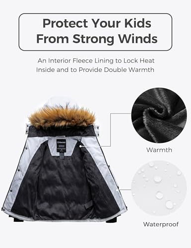 Image of Wantdo Boys' Winter Coat Warm Puffer Jacket Waterproof with Faux Fur Hood