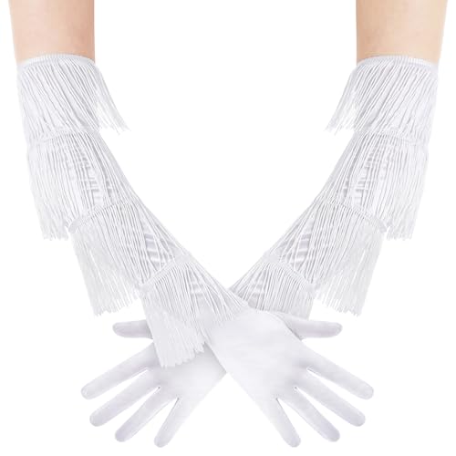 Guantes vintage de satén blancos largos accesorios de mujer para disfraces años 20 2