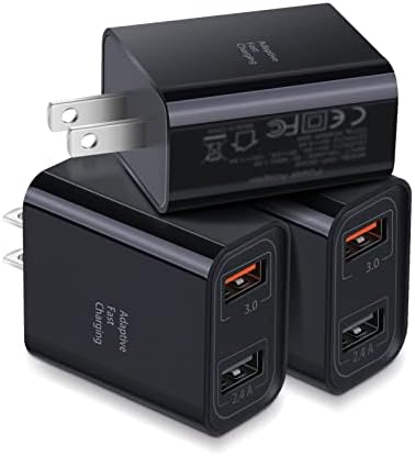 Dual USB Wall Charger, Costyle 3 Pack 30W 2 Ports Adaptive Fast Charging Block (Quick Fast Charger 3.0 & 5V 2.4A) Wall Plug Compatible iPhone 11 XS Max,Samsung Galaxy S10 S9 S8,Note 9 10,Pixel (Black)