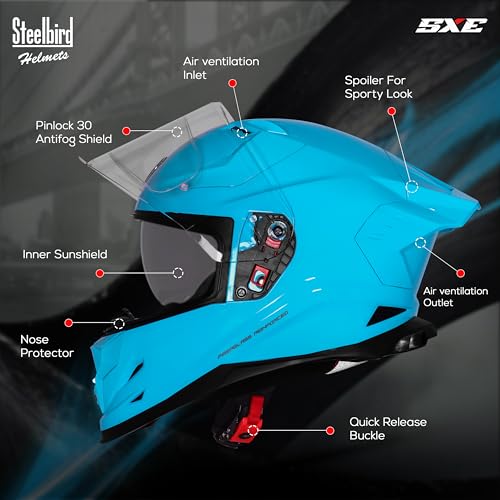 Image of Steelbird SBH-61 SXE Pinlock ISI and Dot Certified Full Face Helmet for Men and Women with Inner Silver Sunshield