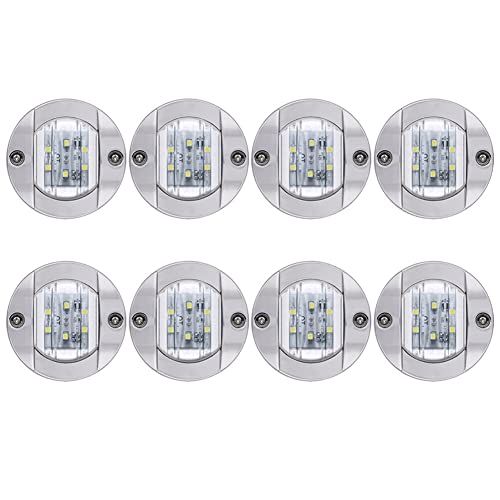 Surakey 8PCS Round Trailer LED Marker Clearance Tail Lights 3Inch Light 6 LED Waterproof Brake Stop Flush Mount with Plug Grommet Pigtail Hardwired for Trailer Truck RV Boat (White)