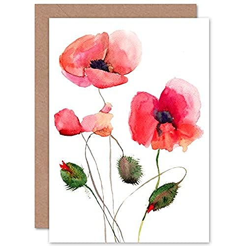 Wee Blue Coo Flower Poppies Watercolour Greeting