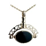 9ct Gold 28x25mm 2 stone Spinning Fob Pendant with a 1.2mm wide cable Chain 18 inches