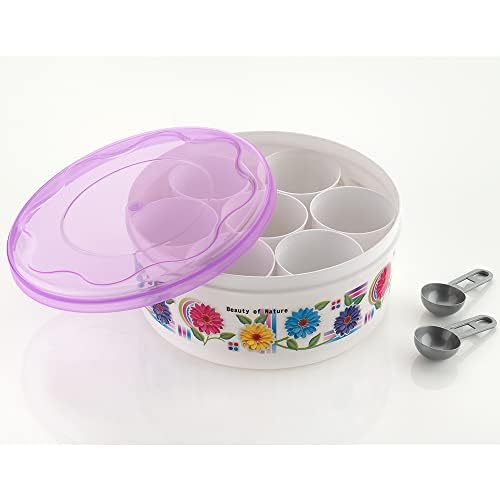 Image of HomeWiz Round Masala Box 1500ml | BPA-Free Large Airtight Masala Dabba | Food Grade Transparent Spice Container For Kitchen | Masala Container Set with Measuring Spoons | For Spices & Dry Fruits
