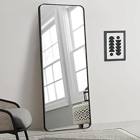 PexFix Floor Mirror Full Length Black 65"x22", Recessed Round-Corner Dressing Mirror with Full Size in Bedroom, Living Room and Shopping Mall Cover