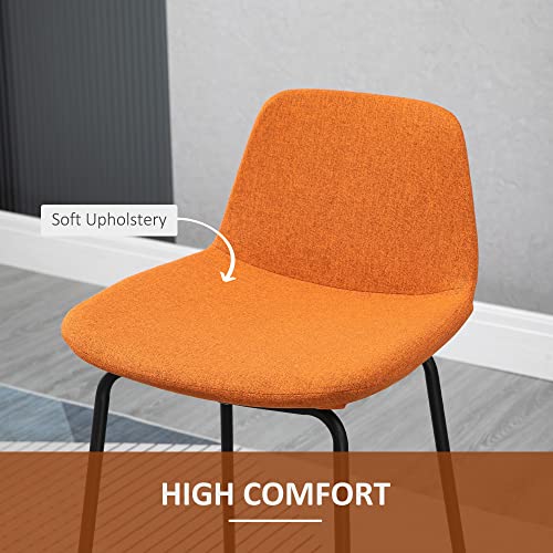 Homcom 29.5" Bar Stools Set Of 2, Upholstered Extra Tall Barstools, Armless Bar Chairs With Back, Steel Legs, Orange #TOP4