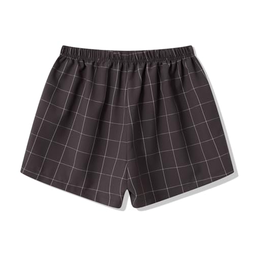 Image of Pivanzore Y2k Plaid Shorts for Women Casual Elastic Waist Aesthetic Lounge Bottom Baggy Pajama Shorts Boxers Sleepwear