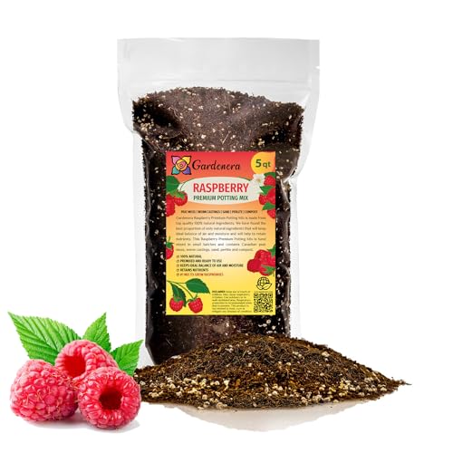 Gardenera Premium Raspberry Potting Soil Mix - Optimal Blend for Thriving and Juicy Berries - 5 Quart