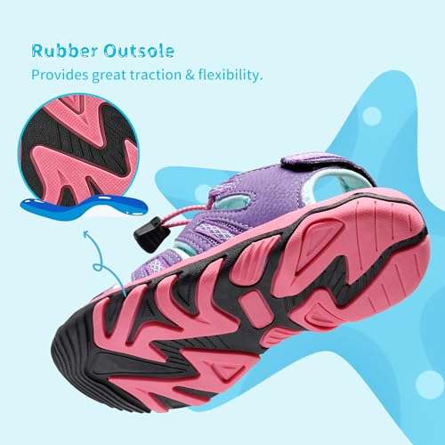 Dream Pairs 160912-K-LAVENDER B.B FUCH-SZ-4 Boys Girls Summer Outdoor Athletic Sport Sandals Walking Hiking Hook And Loop Adjustable Multicolor thumb #4