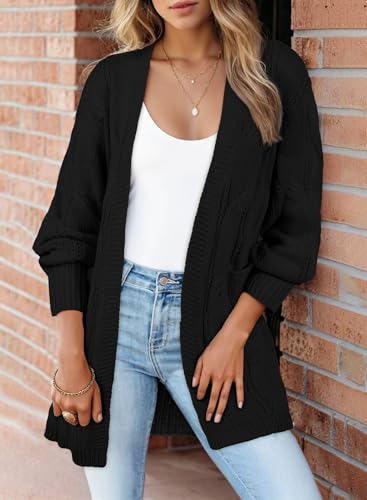 Image of SHEWIN Womens Open Front Long Sleeve Oversized Cardigan Sweaters Knit Coats with Pockrts