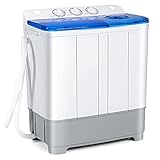 COSTWAY Portable Washing Machine, Twin Tub 22Lbs Capacity, Compact Washer(13.2Lbs) and Spinner(8.8Lbs) with Control Knobs, Built-in Drain Pump, Semi-Automatic Laundry washer for Apartment, RV (Blue)