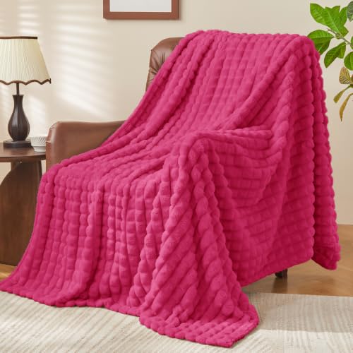 Image of BEDELITE 3D Checked Hot Pink Fleece Throw Blanket for Couch, 50x60 Inches