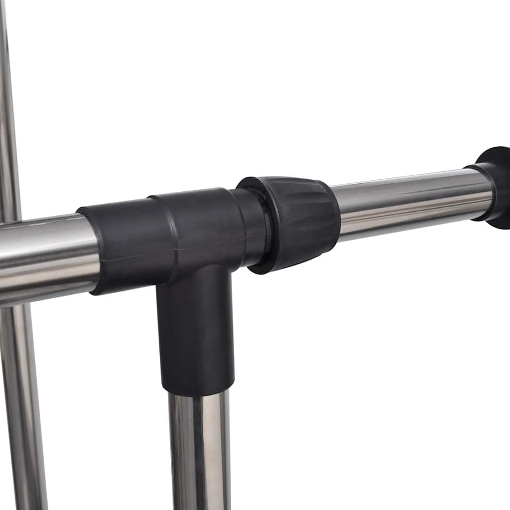 Verstellbarer Kleiderständer aus Edelstahl mit 4 Rollen, 2 ausziehbaren Kleiderstangen bis 150 cm, höhenverstellbar 108-170 cm, rollbar und klappbar