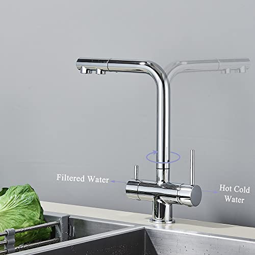 Robinet mitigeur 3 voies pour purificateur d'eau au design chrome avec douchette - 5