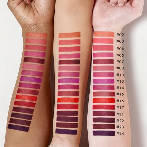 Image of evpct 16Pcs Matte Liquid Lipsticks, Mauve Plum Purple Marron Orange Wine Red Pink Lipsticks Set, Long Lasting Waterproof Lip Gloss Highly Pigmented Lipstick Makeup 24hr Original Smudge Proof labial