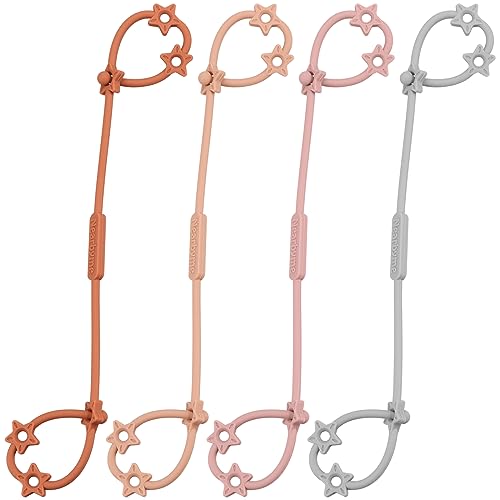 Image of Toy Straps for Baby, 4 Pack Adjustable Stretchable Sippy Cup Straps, Sippy Bottles or Pacifier to Stroller, Highchair, Car Seat, Hanging Basket (4Pack, Blush/Muted/Clay/Gray)