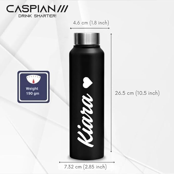Image of CASPIAN / / / Asta Customised Stainless Steel Water Bottle 1L, Religious Symbol Print with Name - Spiritual Personalised Bottle for Temple, Office, Yoga & Corporate Gifting (Black)