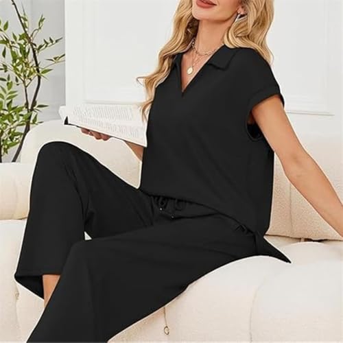 Meonsopoli 2 Piece, V Neck Short Sleeves Ventilated Wrinkle Resistant Sweatsuits Sets, Womens 2 Piece Summer Outfit3