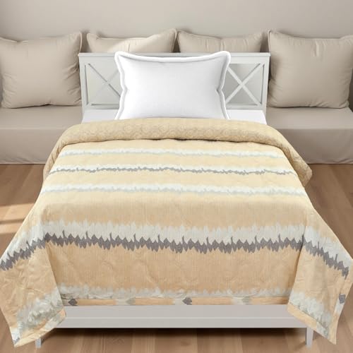 Image of IVAZA Luxury Ultrasonic Punch AC Comforter Blanket - Quilted Microfiber Floral Pattern, Lightweight Breathable All‑Season Blanket for Bedroom, Travel (Singled Bed,228x152 CM) (Light Beige)