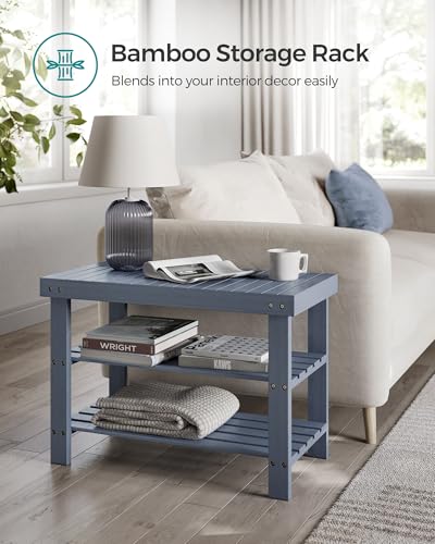 Image of SONGMICS Shoe Rack Bench, 3-Tier Bamboo Shoe Storage Organizer, Entryway Bench, Holds Up to 286 lb, 11.3 x 27.6 x 17.8 Inches, for Entryway Bathroom Bedroom, Grey ULBS04GY