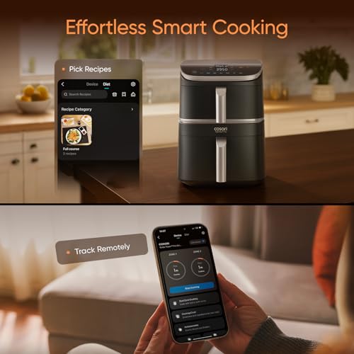Cosori Turbo Tower Pro Dual Air Fryer, 10.8L Ceramic Coating, Stacked Space-Saving Design, DualBlaze Even Heat Tech, Rapid Heat System for Faster, Crispier Cooking, Smart Control, Energy Efficient - Image 7