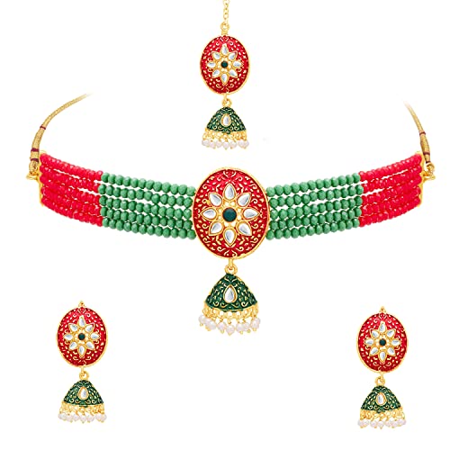 Image of Sukkhi mesmerizing Gold Plated Kundan & Pearl Choker Necklace Set For Women (NS101130)
