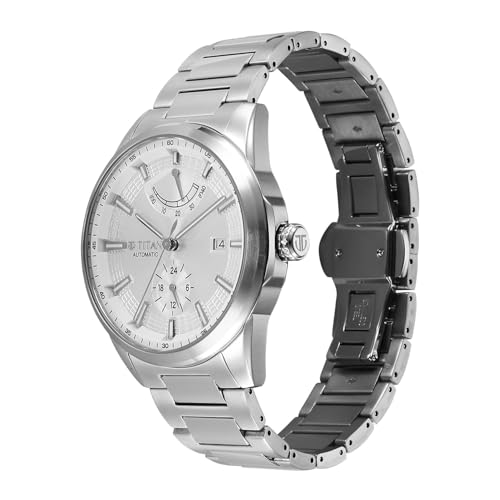 Image of Titan Aion Concealed Automatic Analog with Power Reserve Indicator and White Dial Silver Stainless Steel Strap Watch for Men - 90224SM01