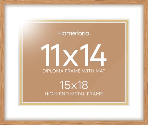 Image of Homeforia 15x18 Diploma Wood Frame, High End Natural Oak 15 x 18 Certificate Frames with Mat for 11x14, 18x15 Document Matted Frame, Graduation Degree Wooden Frames, Tempered Glass, Wall Kit, Set of 1