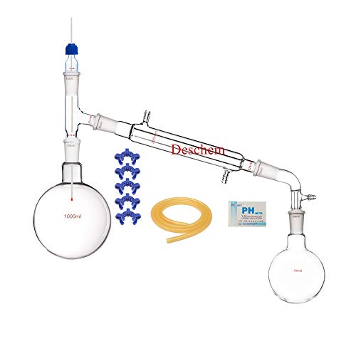 Deschem 1000ml,24 40,Glass Distillation Apparatus,New Lab Vacuum Distill Glassware Kit