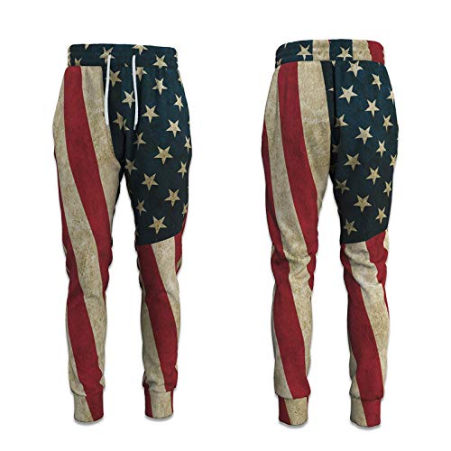 Mens Sweatpants with Pockets American Vintage Flag Athletic Pants Traning Track Pants Joggers for Men Yoga, Running, Workout, L