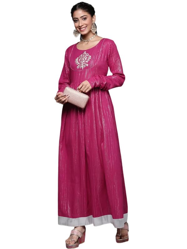 Varanga Women's Cotton Regular Dress (Nv_Dvkur111-L_Fuchsia