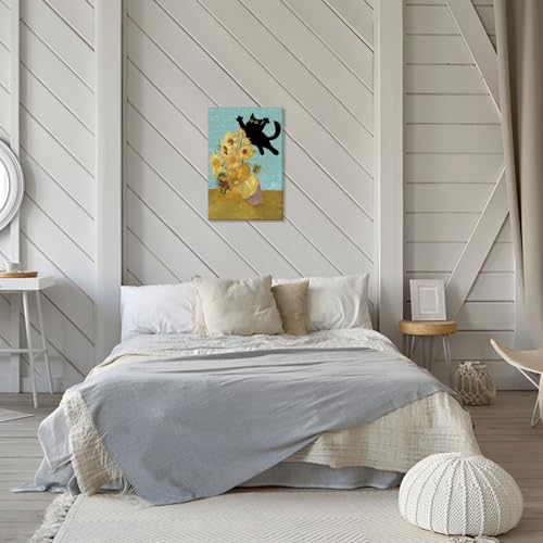 Toile chat noir et tournesol TYOHU poésie florale pour votre décoration - 7