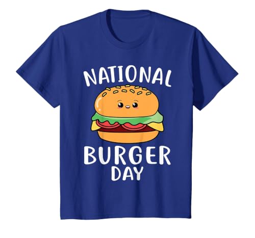 National Burger Day Hamburger Cheeseburger T-Shirt, Youth, Royal Blue, Large