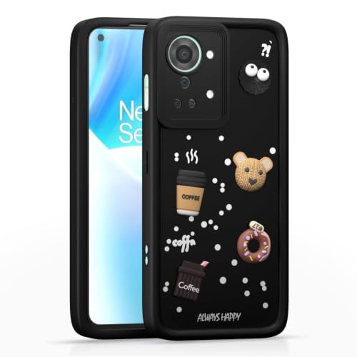 Image of Bintage Cute Fun Ball | Taddy Cartoon 3D Smiley Coffee Cup | Milk Donut | Full Protection Rubber Back Cover Compatible for OnePlus 2T 5G - Black