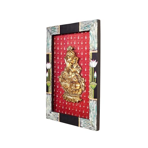 Image of Subheksha Wall decor frame with divine Ganesha Majestically set on a beautiful frame | Handcrafted Wall Art for Home Decor & Office Spaces