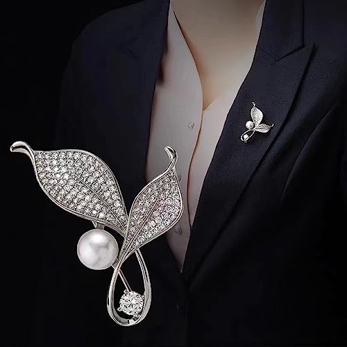 Image of Crystal Pearl Flower Brooches Pins Fashion Beautiful Created Rhinestone Floral Brooch Good Idea for Party Dance Wedding Banquet for Elegant Women Girl