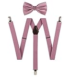 TIE G Solid Color Men's Suspender + Woven Bow Tie Set for Wedding : Vivid Color, Adjustable Brace,...