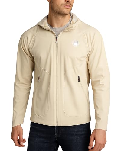 CANADA WEATHER GEAR Mens Softshell Jacket - Lightweight Water Resistant Windbreaker Jacket for Men with Reflective Neck Tape, Size Medium, Tan