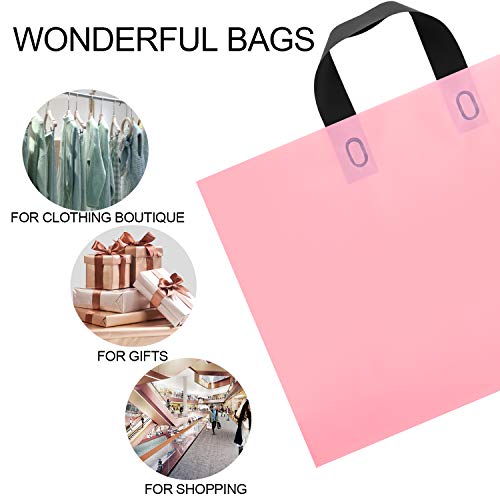 Genenic 50 Pack Plastic Shopping Bags with Handles, Matte Pink Reusable Bags for Packaging Products, Groceries, Small Business, Valentine Gift (11.81\" x 15.75\")