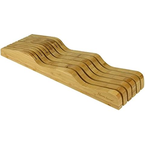 Organic Bamboo Knife Block Organizer, Heim Concept In- Drawer Premium Bamboo Wood Knife Storage Block - Holds Up To 16 Knives Cover