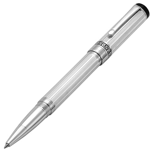 Stylo roller argent massif Xezo au bureau, élégance d'une pointe fine plaquée platine