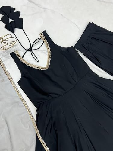 Image of Women Designer Chanderi Silk Anarkali Kurta Set with Dupatta & Pant Fully Flared Gown Style Ethnic Kurti Set