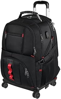 Rolling Backpack with Wheels, Backpack on Wheels for Men Women Adults, 17 inch Wheeled Roller Computer Rucksack for Travel Business College School, Gifts for Men Women Boyfriend Girlfriend, Black