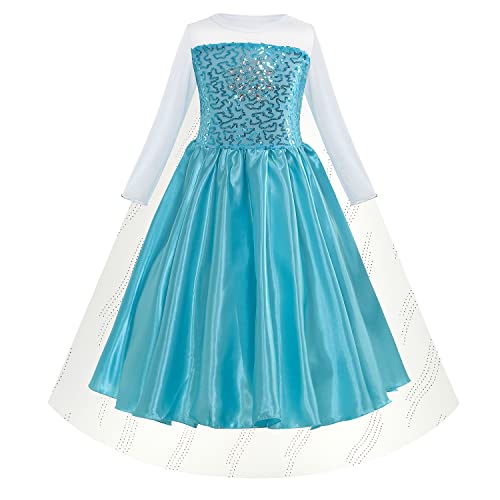 Beejirm Schneekönigin Kleid Prinzessin ELSA Dress Up Kostüm Geburtstag ELSA Kleid Set, Karneval Party Geburtstag Bankett Weihnachten Halloween (140,...