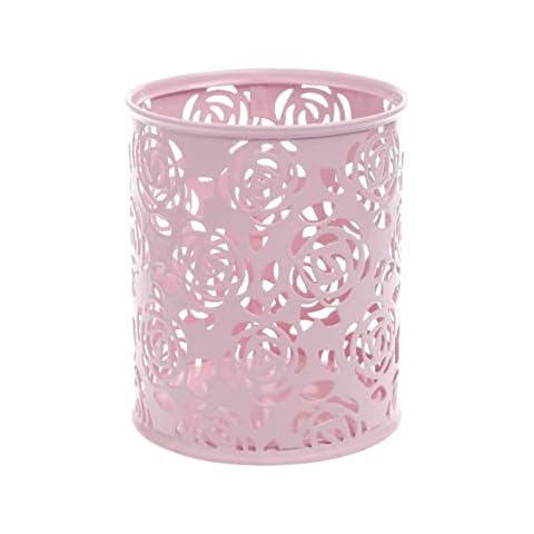 DSYJ Hollow Rose Flower Pattern Cylinder Pen Pencil Pot Holder Container Organizer Pink Cover