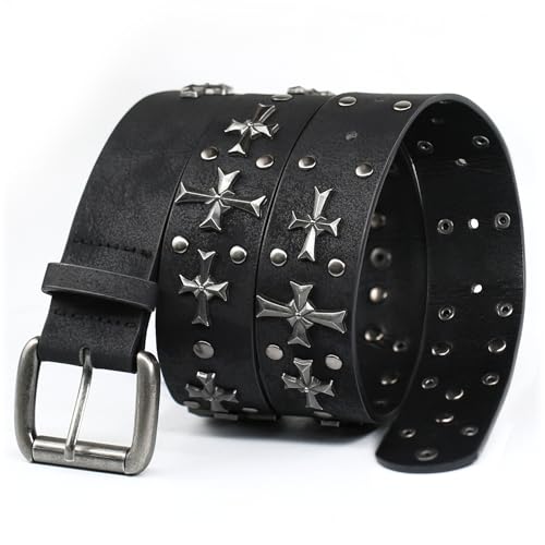 blu&ben Studded Belt for Women Y2K Metal Punk Rock Style Rivet Belts with Cross Rivet for Jeans Pants