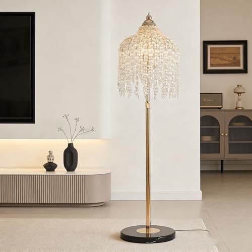 WanKaMom Elegant Crystal Floor Lamp Gold Finish Cascading Waterfall Design