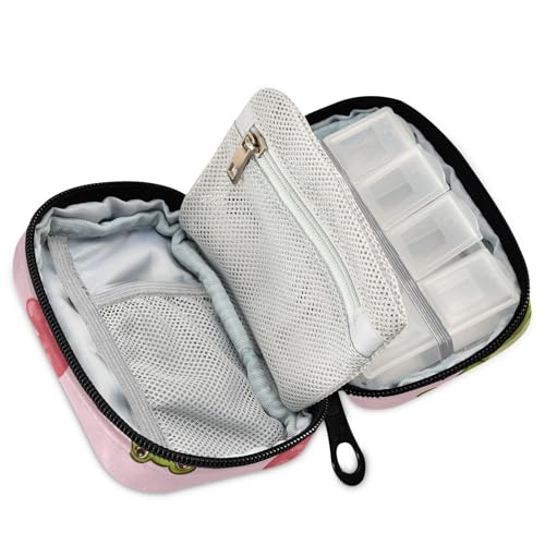 Image of Pink Frog and Love Cute Pill Organizer Weekly Travel Pill Box 7 Day Large Capacity Pill Dispenser Case with 8 Pill Container Daily Pill Box Organizer Vitamin Holder Pill Bottle Organizer Small